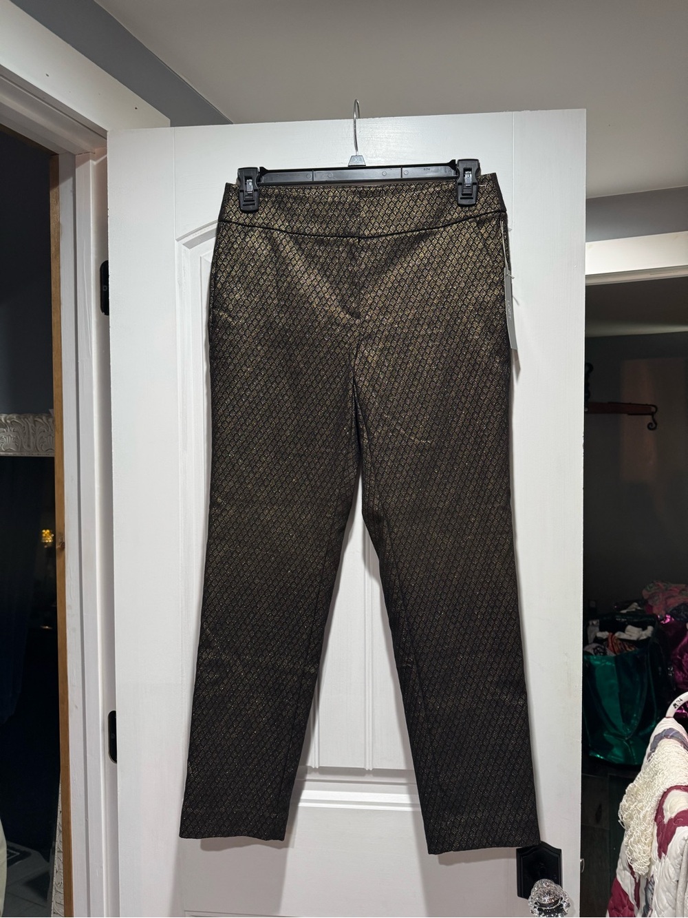 LOFT Marisa Black and Gold Trouser Pants